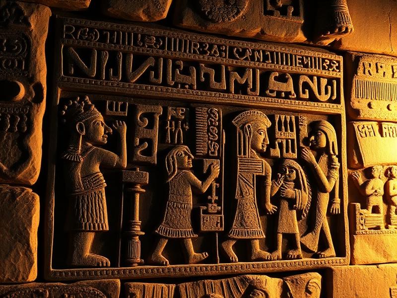 Relieve maya tallado en piedra con jeroglíficos